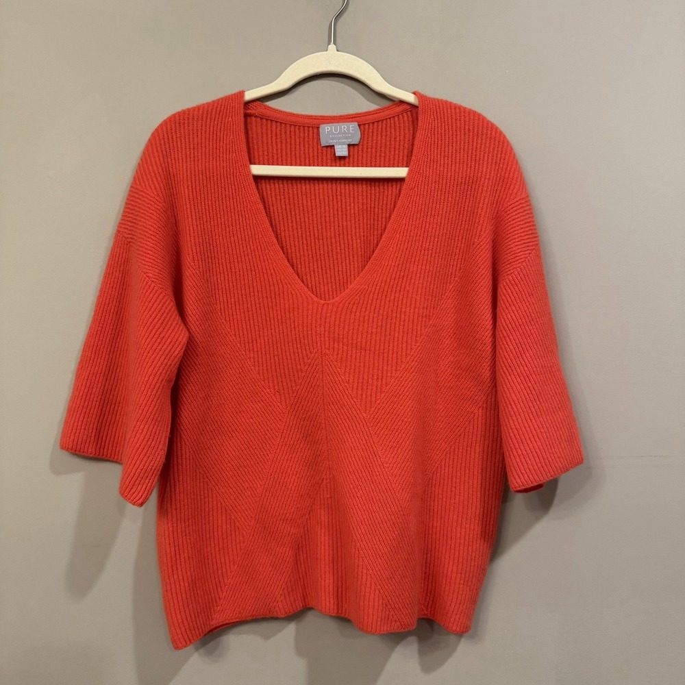 Pure Collection Cashmere Ribbed Coral Pink Orange Sweater Size 12